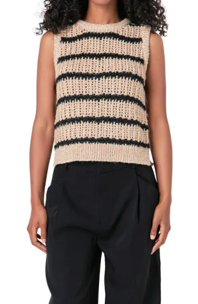 Endless Rose Sequin Stripe Sweater Vest In Taupe/ Black