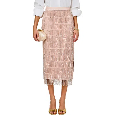Endless Rose Sequin Tassel Midi Skirt In Pink
