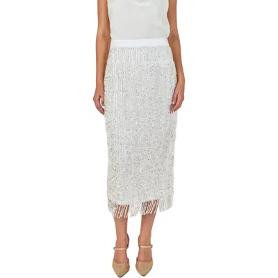 Endless Rose Sequin Tassel Midi Skirt In White