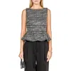 Endless Rose Sequin Texture Sleeveless Peplum Knit Top In Gray