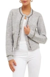 Endless Rose Sequin Trim Cardigan In Gray