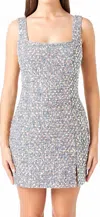 Endless Rose Sequin Tweed Mini Dress In Silver In Silver
