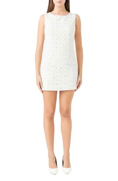 Endless Rose Sequin Tweed Shift Minidress In Ivory