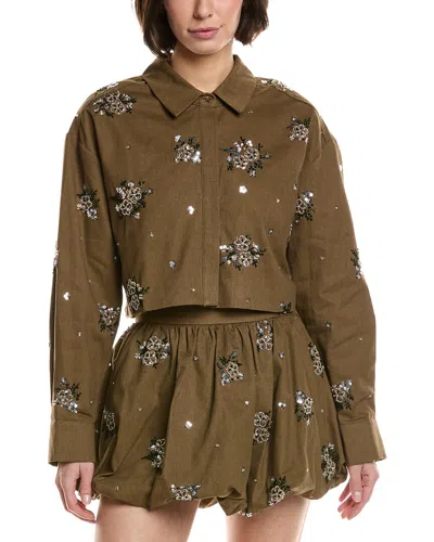 Endless Rose Sequins & Beaded Cropped Shirt In Brown