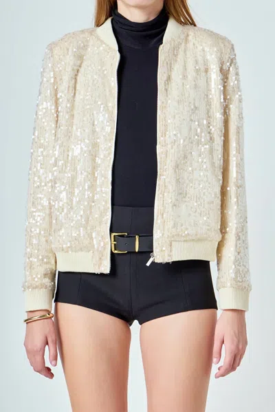 Endless Rose Sequins Bomber Jacket In Nude In Neutral