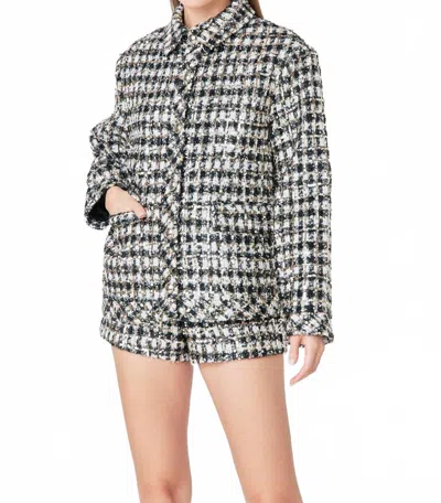 Endless Rose Sequins Check Jacket In Black White