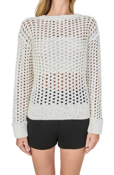 Endless Rose Sequins Open Stitch Sweater In White