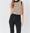 Endless Rose Sequins Mock Neck Tweed Sweater Vest In Beige