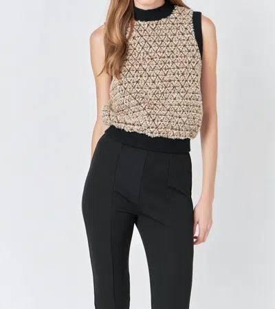 ENDLESS ROSE SEQUINS TWEED VEST IN BEIGE