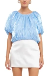 Endless Rose Sheen Effect Blouson Top In Ocean Blue