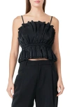 Endless Rose Sheen Ruffledcrop Camisole In Black