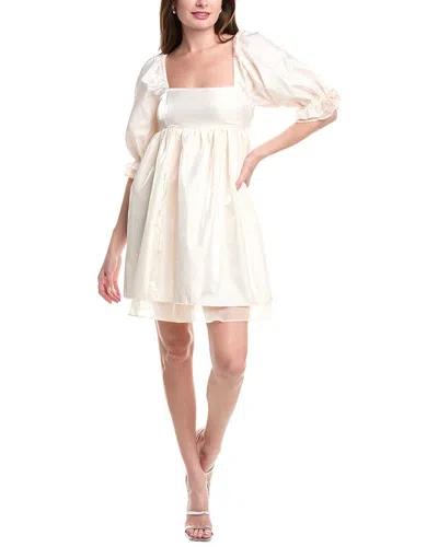 Endless Rose Shiny Puff Sleeve Mini Dress In Neutral