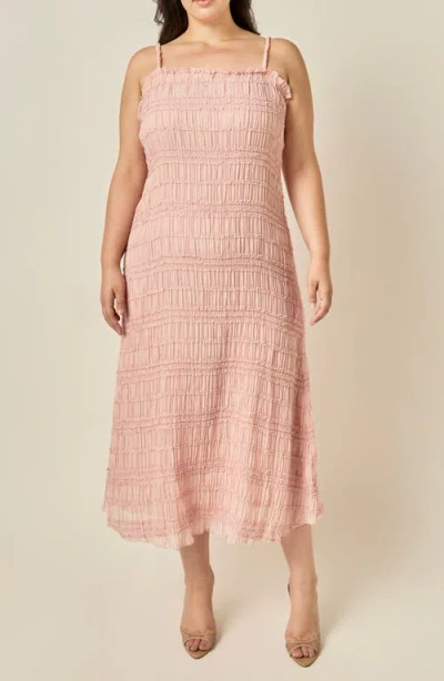 Endless Rose Shirred Ruffle Midi Dress In Pink