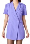 Endless Rose Short Sleeve Blazer Romper In Purple In Blue
