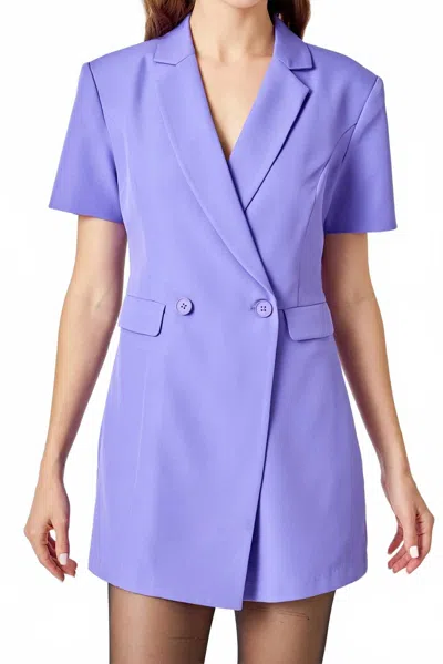 Endless Rose Short Sleeve Blazer Romper In Purple In Blue