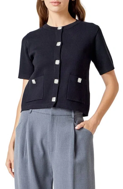 Endless Rose Short Sleeve Cardigan In Black