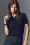 Endless Rose Short-sleeve Collared Sweater In Blue