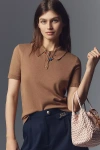 Endless Rose Short-sleeve Collared Sweater In Brown