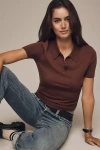 Endless Rose Short-sleeve Collared Sweater In Brown