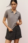 Endless Rose Short-sleeve Collared Sweater In Grey