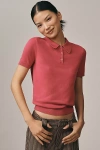 Endless Rose Short-sleeve Collared Sweater In Pink