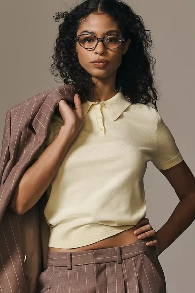 Endless Rose Short-sleeve Collared Sweater In Yellow