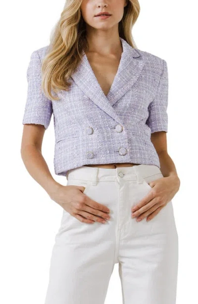 Endless Rose Short Sleeve Crop Tweed Blazer In Purple