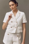 Endless Rose Short-sleeve Double-breasted Tweed Blazer Jacket In White