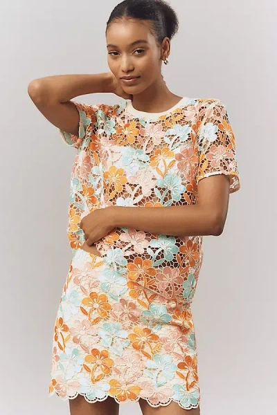 Endless Rose Short-sleeve Embroidered Lace Top In Multi