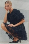 Endless Rose Short-sleeve Faux-feather Mini Dress In Black