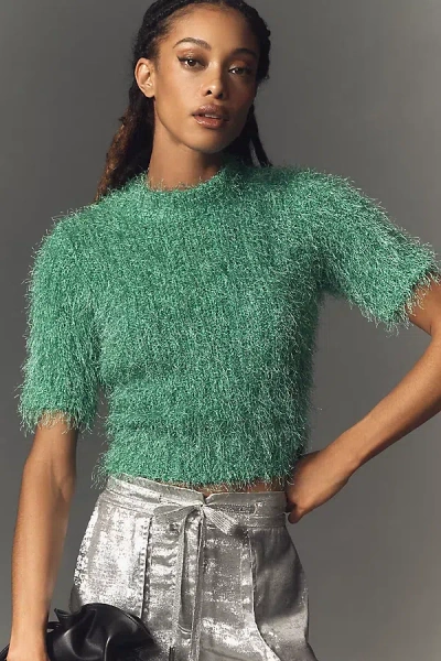 Endless Rose Short-sleeve Feather-knit Sweater In Green