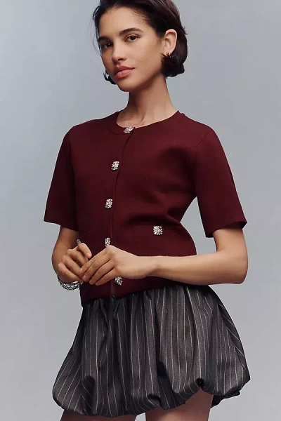 Endless Rose Short-sleeve Jewel Cardigan In Burgundy