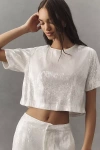 Endless Rose Short-sleeve Sequin Cropped Top In White
