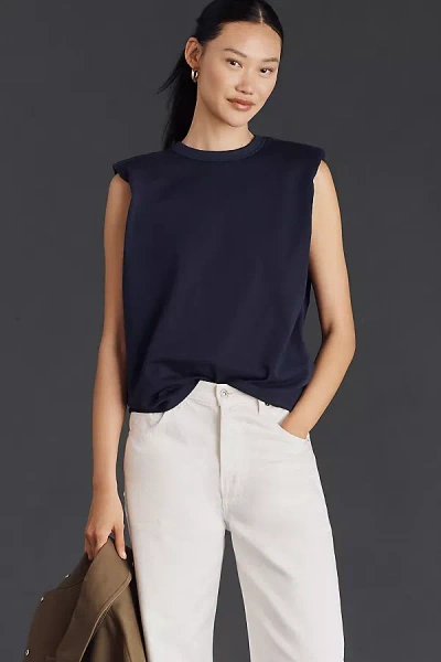 Endless Rose Shoulder Pad Muscle Shirt Top In Blue