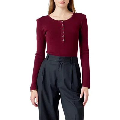Endless Rose Shoulder Pad Rib Knit Top In Burgundy