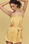 Endless Rose Silky Tie-waist Square-neck Romper In Yellow