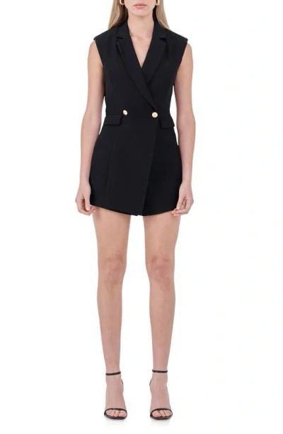 Endless Rose Women's Sleeveless Blazer Romper In Black