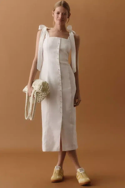 Endless Rose Sleeveless Button-front Linen Midi Dress In White
