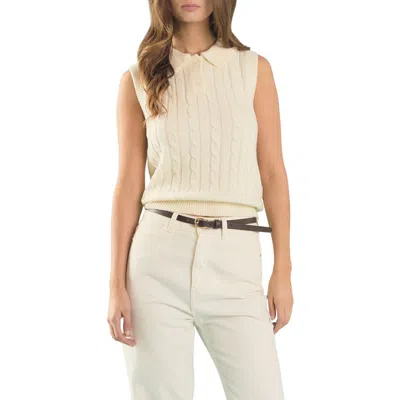 Endless Rose Sleeveless Cable Polo Sweater In Ivory