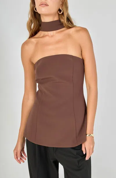 Endless Rose Sleeveless Choker Tie Top In Brown