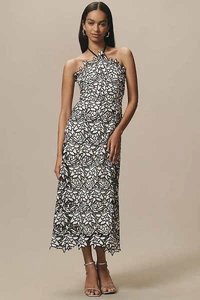 Endless Rose Sleeveless Linen Blend Halter Lace Midi Dress In Multicolor
