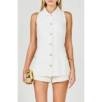 Endless Rose Sleeveless Linen Blend Shirt In White