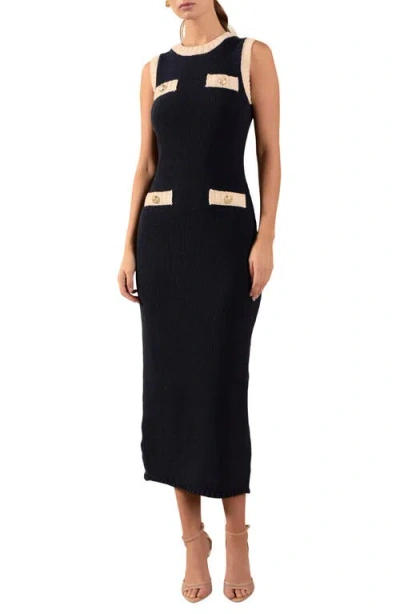 Endless Rose Sleeveless Maxi Sweater Dress In Navy/cream