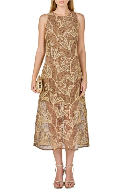 Endless Rose Sleeveless Mesh Midi Dress In Brown