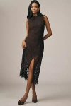 Endless Rose Sleeveless Mock-neck Lace Midi Dress In Brown