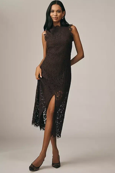 Endless Rose Sleeveless Mock-neck Lace Midi Dress In Brown