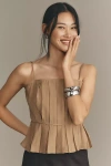 Endless Rose Sleeveless Pleated Peplum Top In Beige
