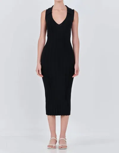 Endless Rose Sleeveless Rib Midi Dress In Black
