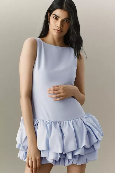 Endless Rose Sleeveless Ruffled Drop-waist Mini Dress In Blue