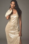 Endless Rose Sleeveless Scoop-neck Sequin Side-slit Midi Dress In Gold